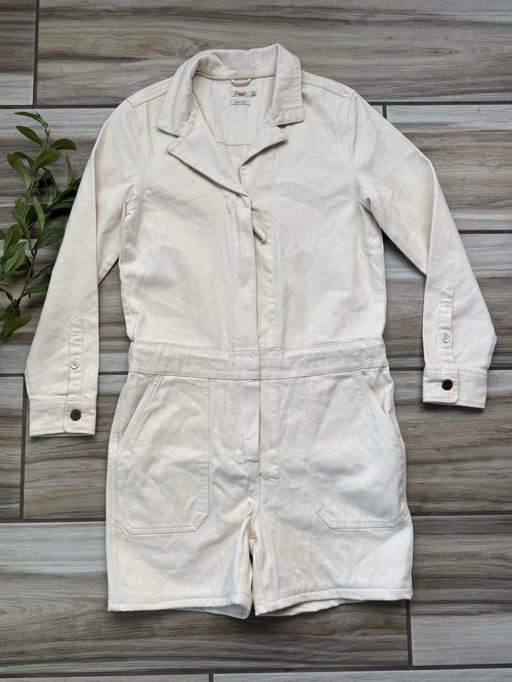 Faherty Organic Cotton Utility Romper M Cream Long Sleeve Workwear Coastal